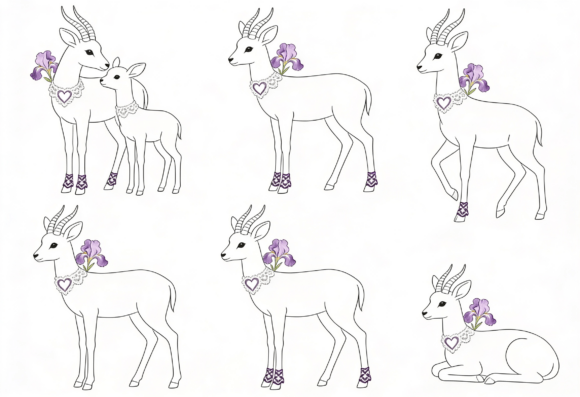 Cute Antelope Mom Baby Iris Flower Graphics & Crafts