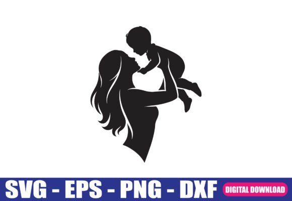 Loving Mom and Child Silhouette: Graphics for Crafts