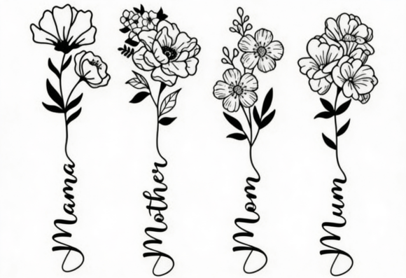 Mama Mom Mother Mum Floral Script for Crafts and Graphics