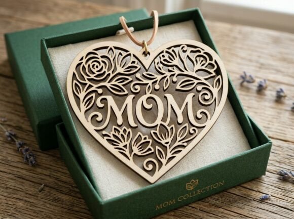 Mom Floral Heart Pendant: Graphics for Crafts