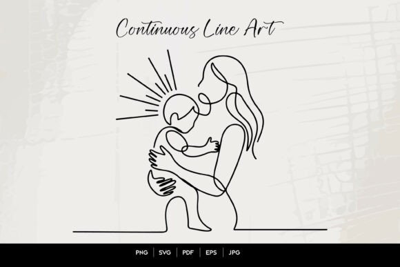 Mother Holding Child Line Art for Crafts & Graphics
