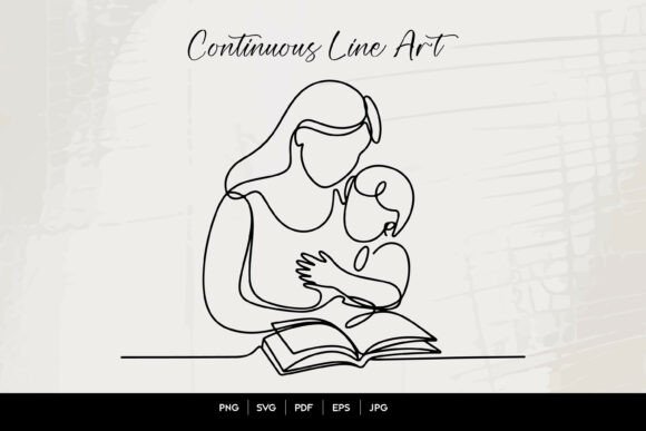 Mother Reading Line Art for Crafts and Graphics
