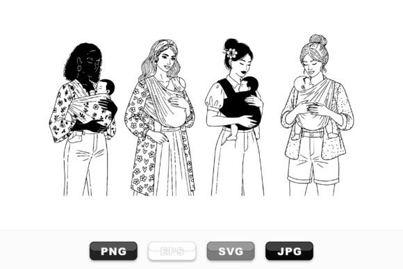 Stylish Mom Baby Carrier Clipart for Crafts Graphics